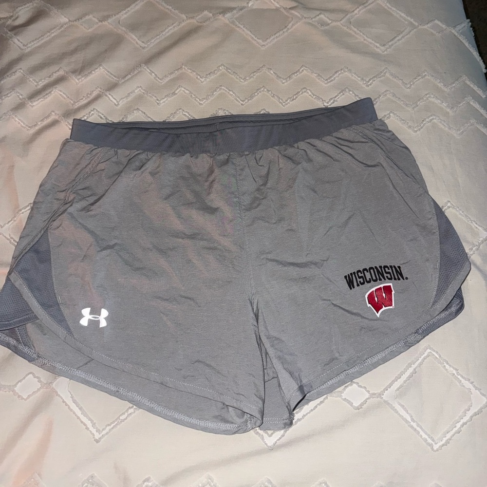 Under Armour Women's Athletic Shorts in Gray with Wisconsin Logo